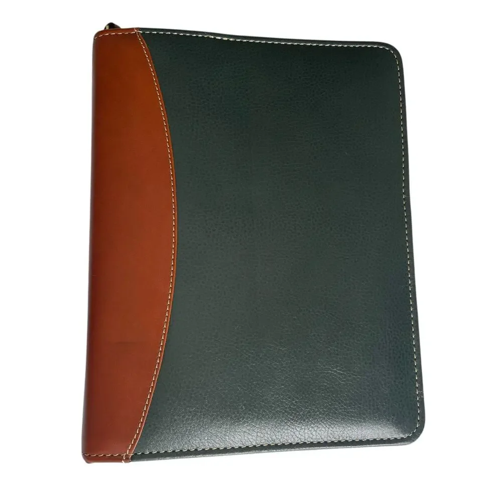Franklin Quest Verona Leather 7-Ring Planner Binder Green Brown Made in USA